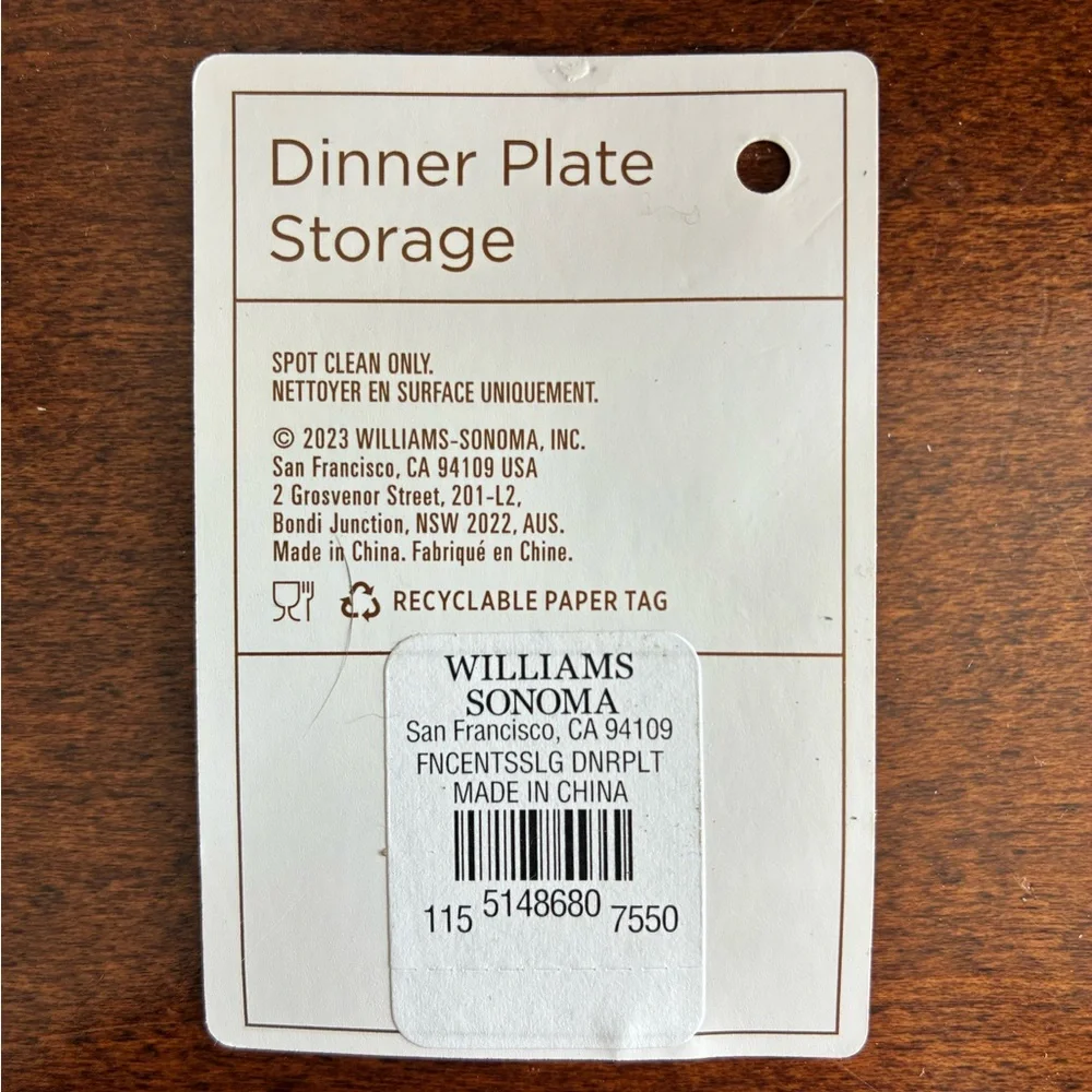 NWOT Williams-Sonoma Dinner Plate Storage